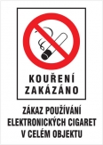 Kouření zakázáno - Zákaz používání el. cigaret - plastová tabulka A4