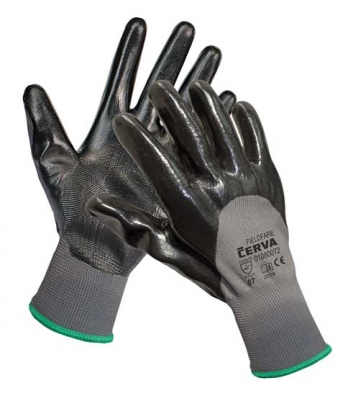 CERVA - FIELDFARE rukavice pletené bezešvé máčené ze 3/4 v černém nitrilu - velikost 7